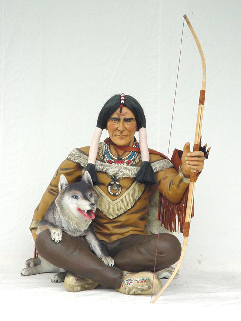 INDIAN WARRIOR SEATED WITH WOLF JR 1054